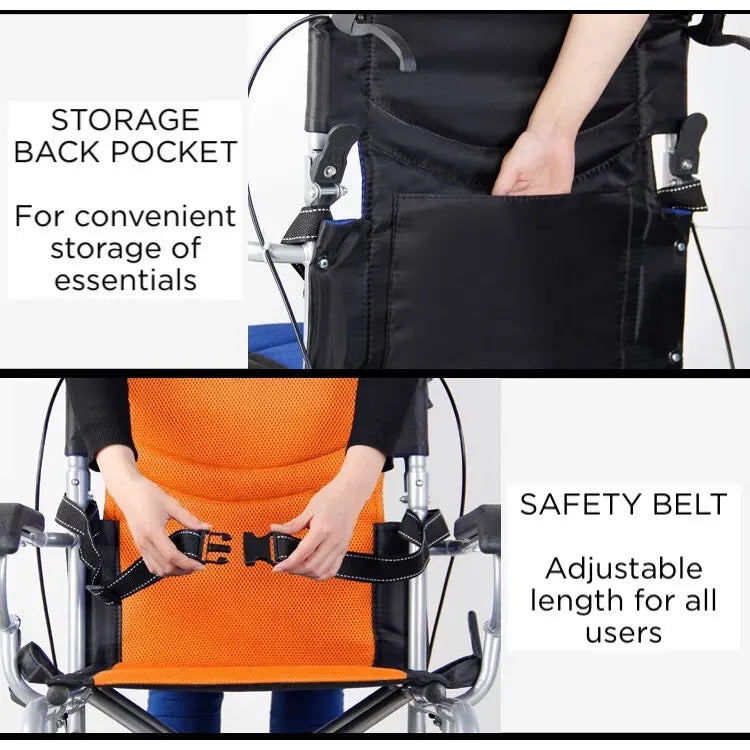 Black Wheelchair 20" Black Lightweight Self-Propelled Folding Wheelchair for Travel
