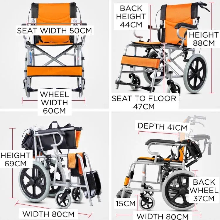 Black Wheelchair 20" Black Lightweight Self-Propelled Folding Wheelchair for Travel