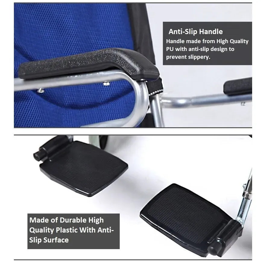 Blue Wheelchair Lightweight 20" Self-Propelled Folding Wheelchair in Blue