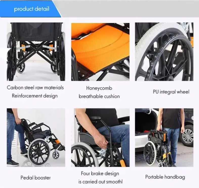 Black Wheelchair Lightweight 20" Black Self-Propelled Folding Wheelchair for Travel