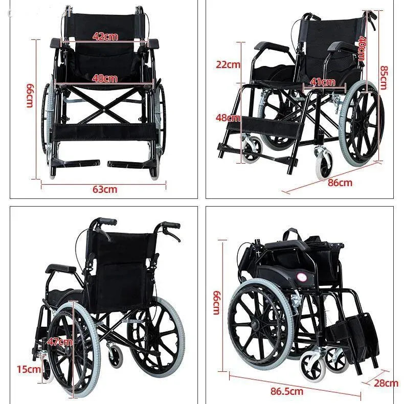 Black Wheelchair Lightweight 20" Black Self-Propelled Folding Wheelchair for Travel