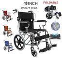 Black Wheelchair Lightweight 20" Black Self-Propelled Folding Wheelchair for Travel