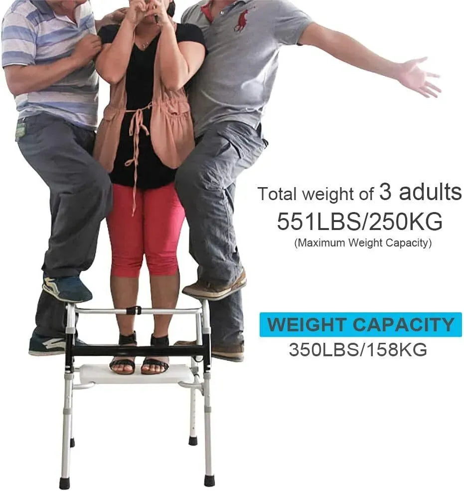 Adjustable Folding Walker Frame with Wheels, Silver Aluminium, 75-92CM Height