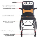 Portable Foldable Manual Wheelchair in Orange - Lightweight Travel Design, 100kg Capacity