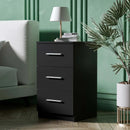 Black White Black Bedside Table with 3 Drawers, Modern Design, 38x35x66cm Storage Cabinet