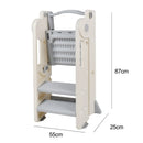 Foldable Kids Step Stool Kitchen Helper Tower in Grey, Adjustable Height, 55x55x79cm