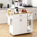 Kitchen Island Cart on Wheels with Charging Station, White, 83x38x82cm