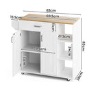 Kitchen Island Cart on Wheels with Charging Station, White, 83x38x82cm