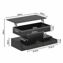 LED Lift Top Coffee Table in Black with 2-Tier Design and Drawers for Living Room