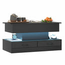LED Lift Top Coffee Table in Black with 2-Tier Design and Drawers for Living Room