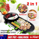 Electric 2 in 1 Black BBQ Grill and Hot Pot with Non-Stick Surface, 1360W, 69x26x11.5cm