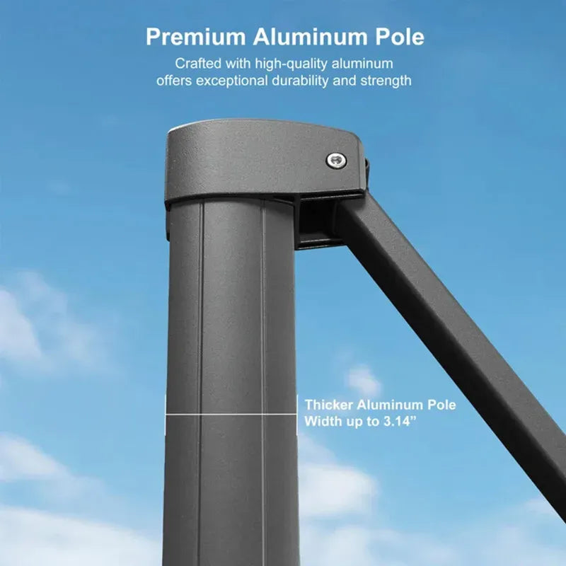 2.7x3.5m Grey Patio Cantilever Umbrella with 360-Degree Rotation