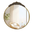 24" Brass Gold Round Baroque Wall Mirror with Embossed Frame