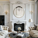 24" Brass Gold Round Baroque Wall Mirror with Embossed Frame