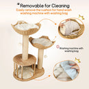 Large Cat Scratching Post Tree Tower with Baskets and Cubby Cave in Natural Wood & White, 60x40x99cm