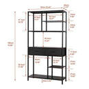 Metal Bookcase With Drawers, Dark Walnut & Black, 90x30x180cm, 6 Shelves