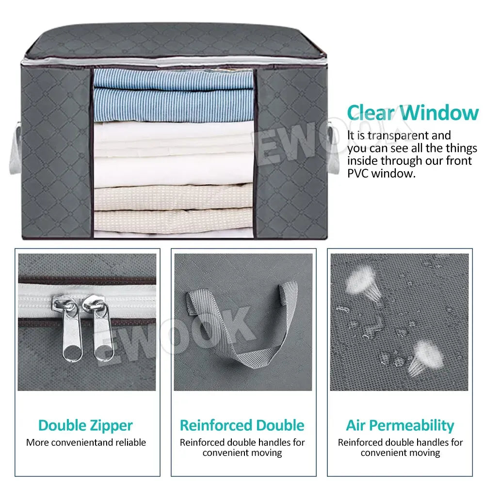 Large Navy Blue Quilt Storage Bags, 60x40x35cm, 6-Pack, Durable Non-Woven Fabric