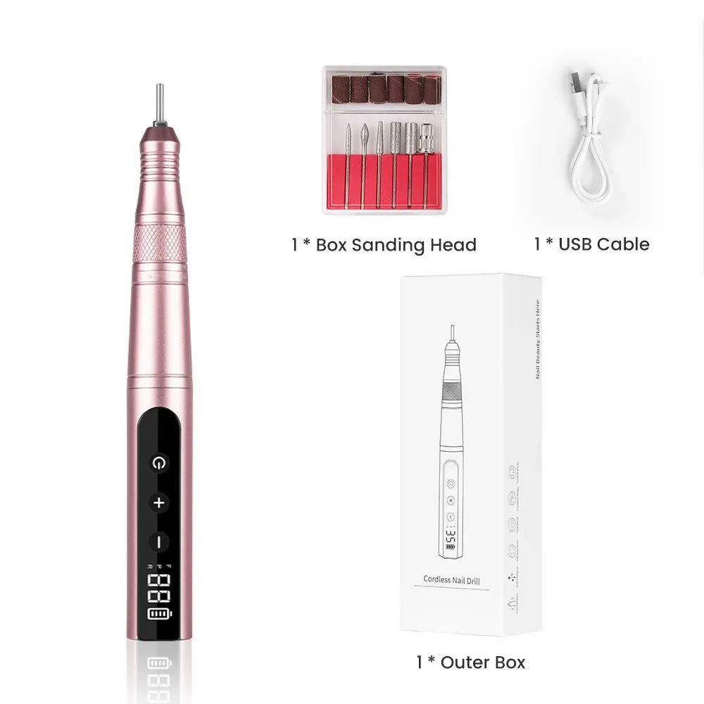 35000RPM Cordless Nail Drill Kit LED Pink