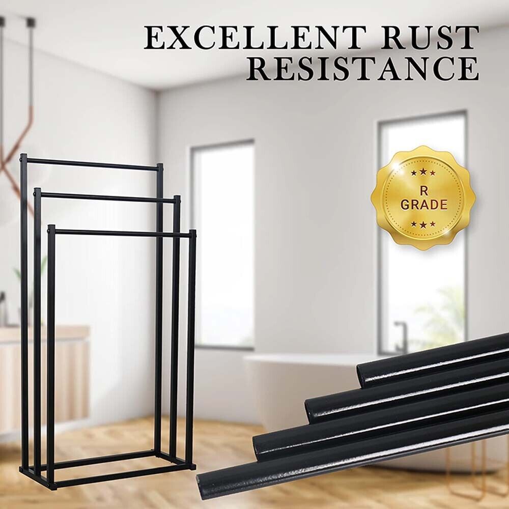 Metal Free Standing Towel Rack 3 Tier Bathroom Rail Shelf Dryer