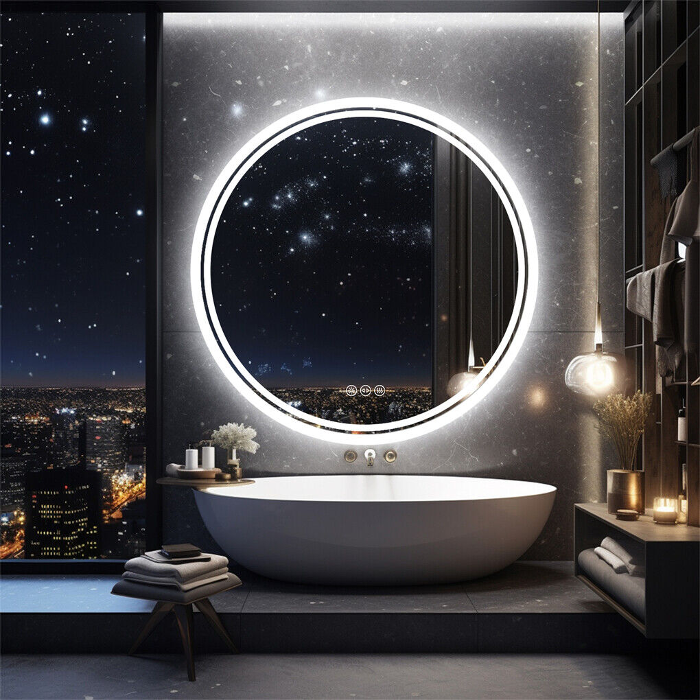80cm LED Bathroom Mirror Anti-fog Circle Backlit HD