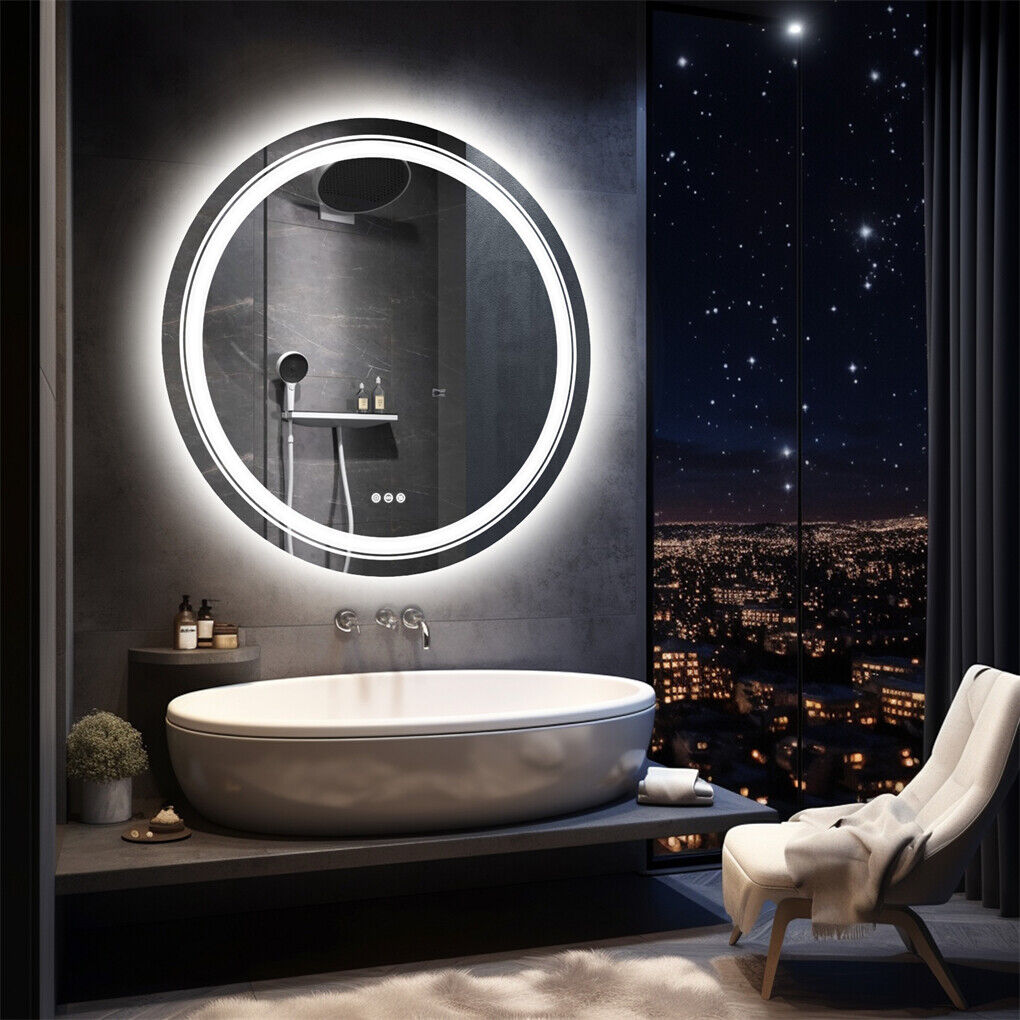 80cm LED Bathroom Mirror Anti-fog Circle Backlit HD