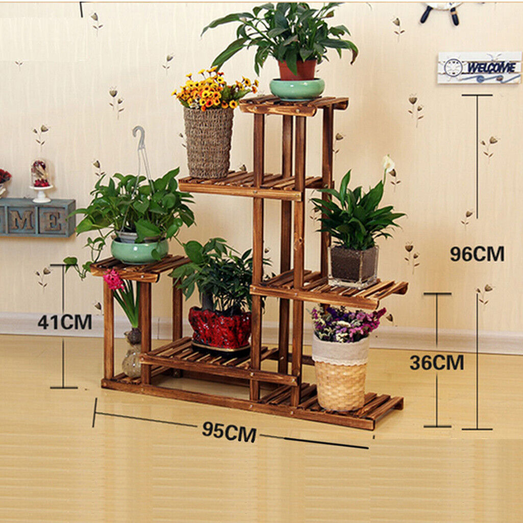 5-Tier Wooden Plant Stand Flower Display Shelf Indoor Outdoor Garden
