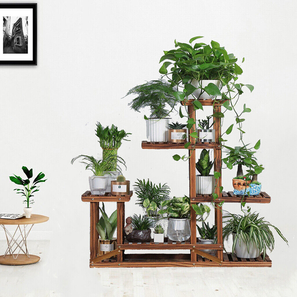 5-Tier Wooden Plant Stand Flower Display Shelf Indoor Outdoor Garden