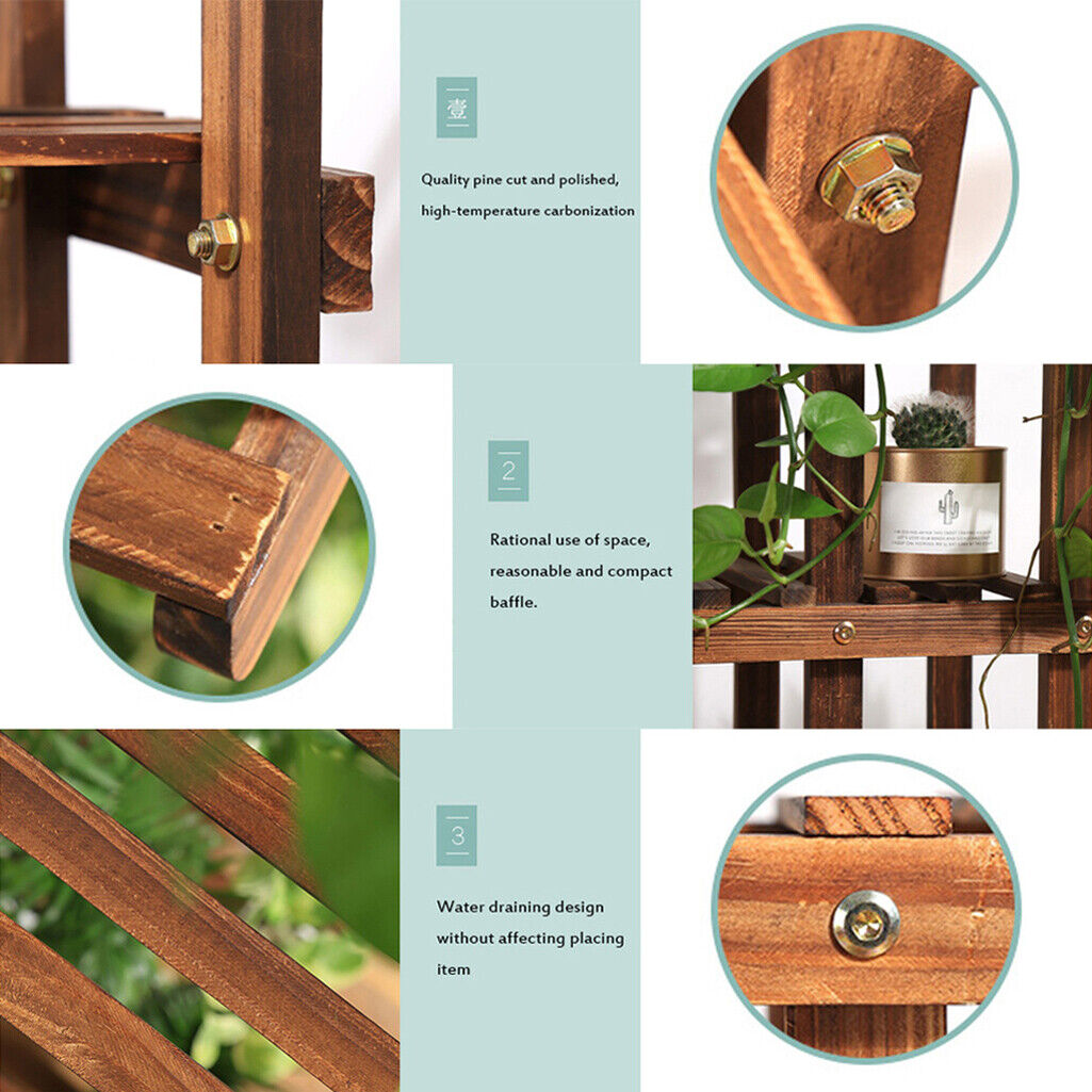 5-Tier Wooden Plant Stand Flower Display Shelf Indoor Outdoor Garden