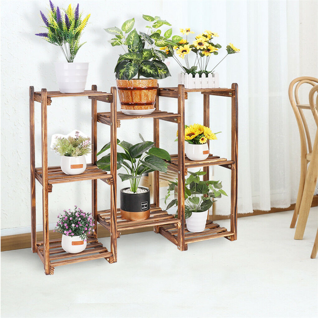 8-Tier Wooden Plant Stand Outdoor Indoor Garden Shelf