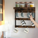 Wooden Wall Mounted Coffee Mug Rack 12 Hooks Cup Holder