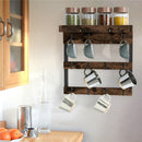 Wooden Wall Mounted Coffee Mug Rack 12 Hooks Cup Holder