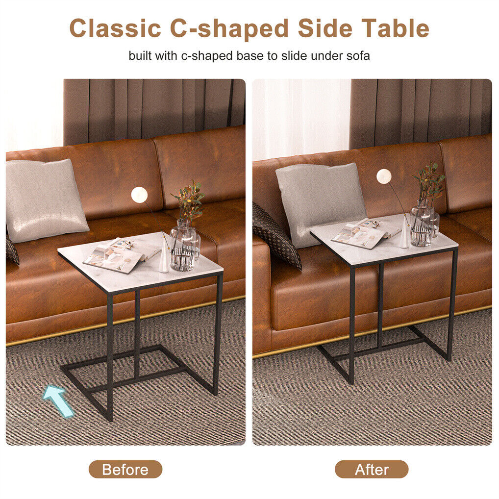 C Shape Sofa Side End Table Sintered Stone Black White