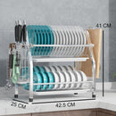2 Tier Silver Kitchen Dish Rack Drainer 41cm High 25cm Long