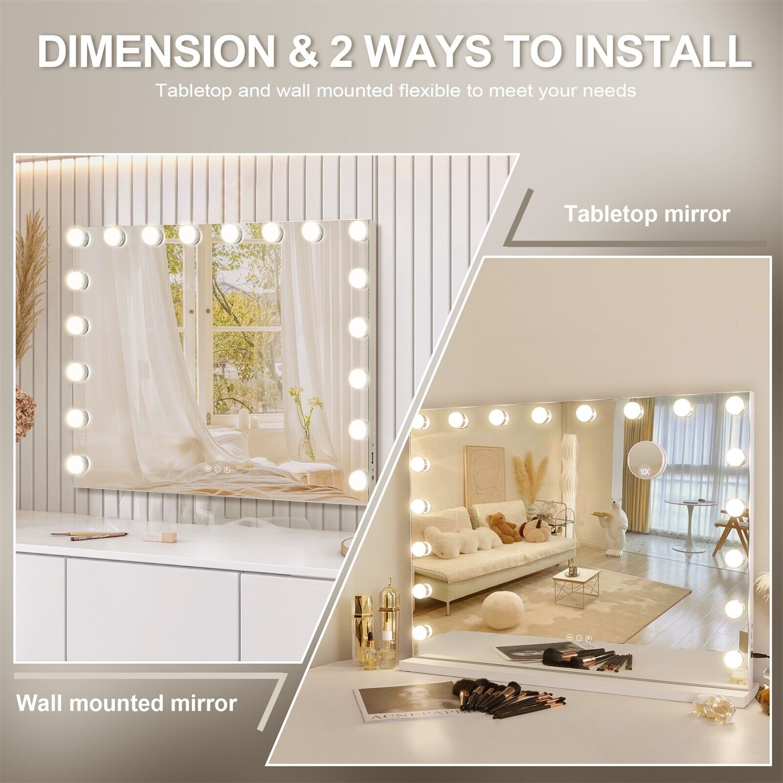 White Bluetooth Hollywood Mirror Rectangle Vanity Wall Light