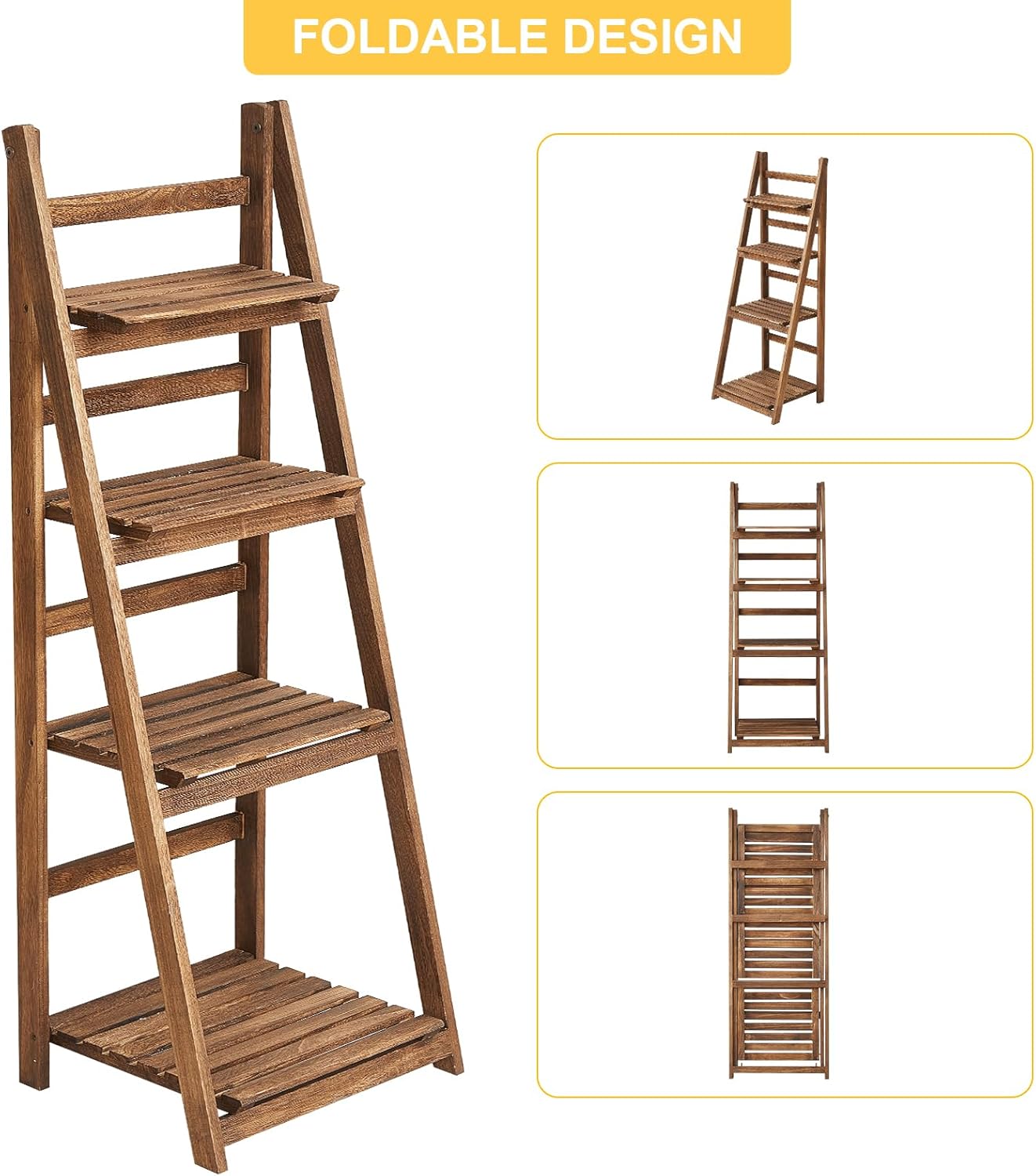 Rustic Wood 4 Tier Plant Stand Bookshelf 38CM Corner Shelf
