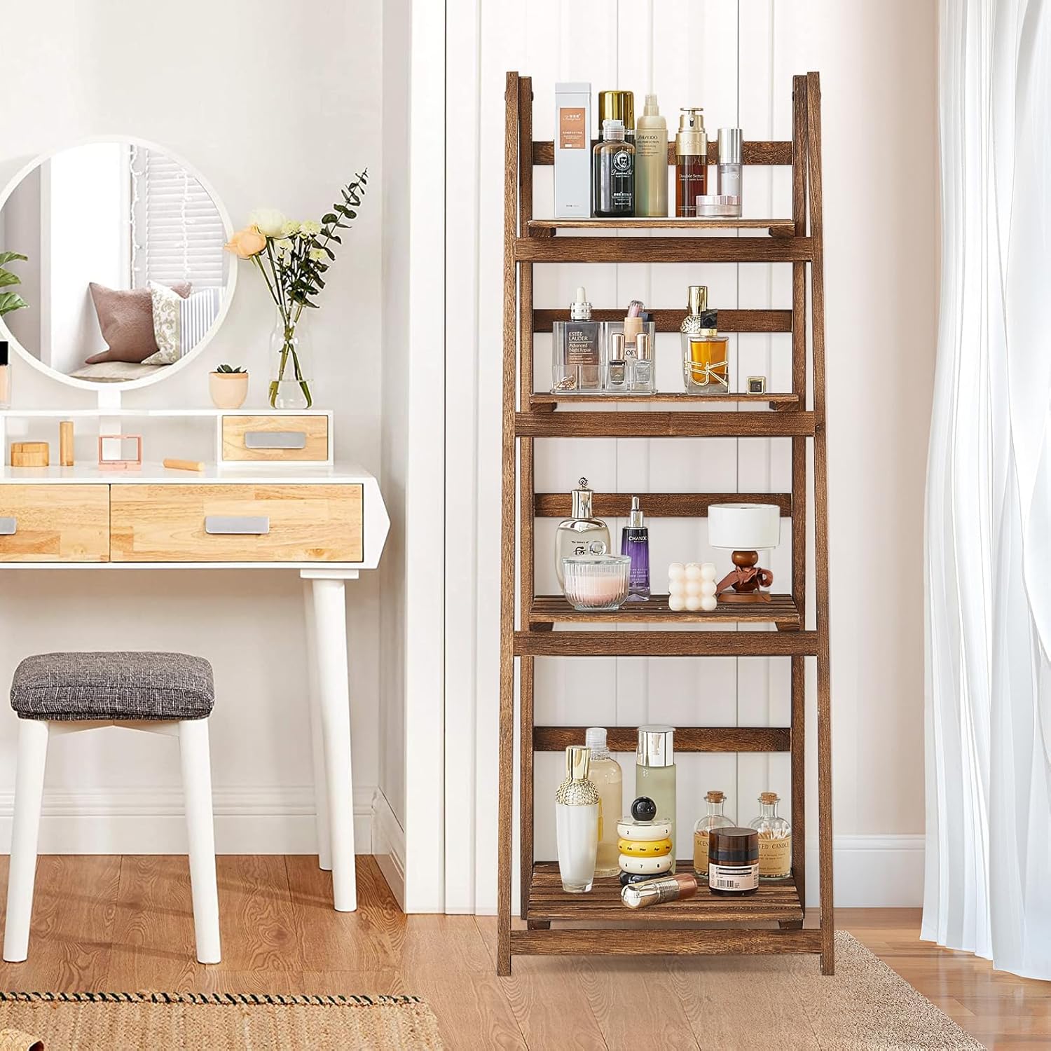 Rustic Wood 4 Tier Plant Stand Bookshelf 38CM Corner Shelf
