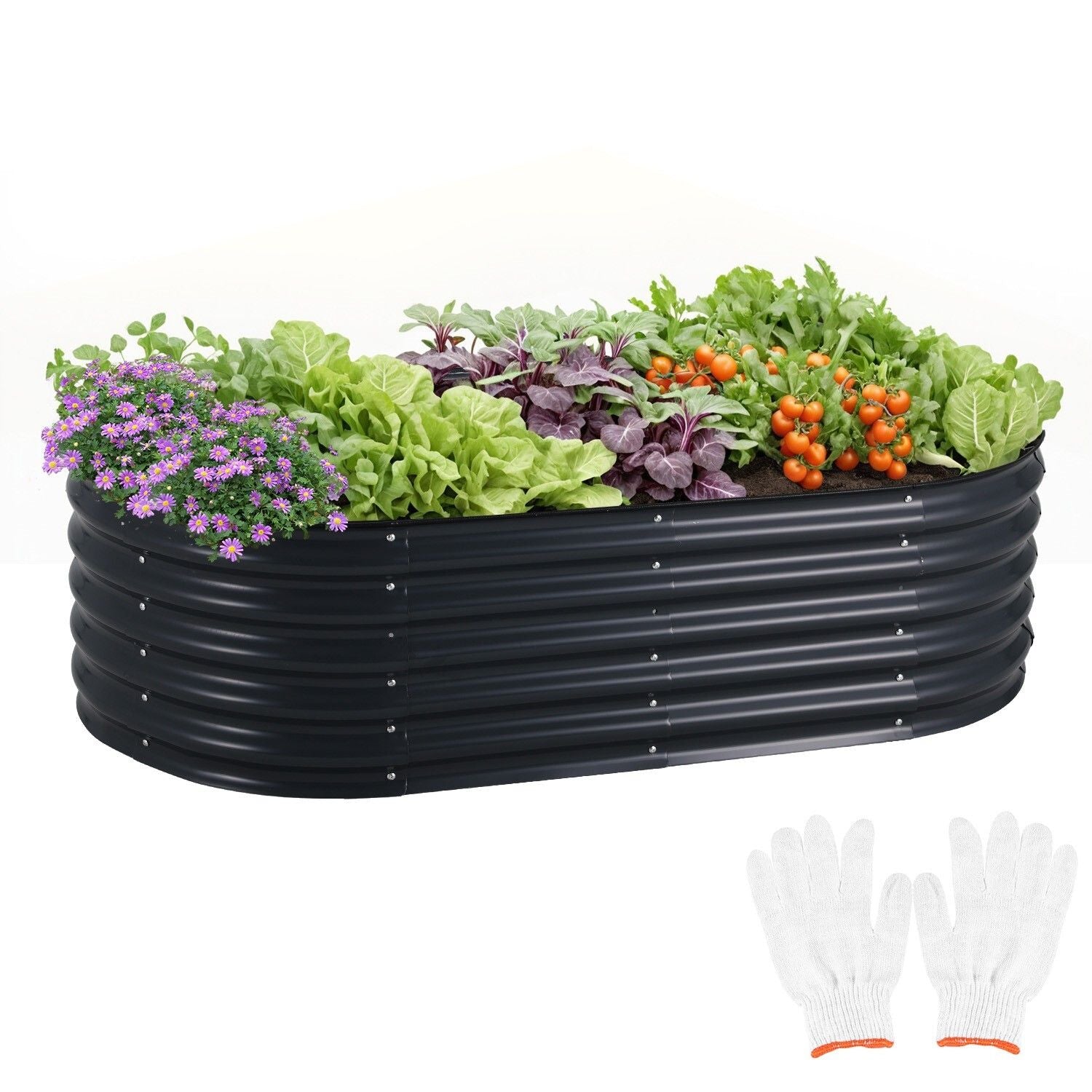 Oval Raised Garden Bed Galvanised Steel 240x80x42cm Planter
