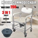 Aluminum Bedside Commode Chair 200kg Mobile Shower Toilet Wheelchair