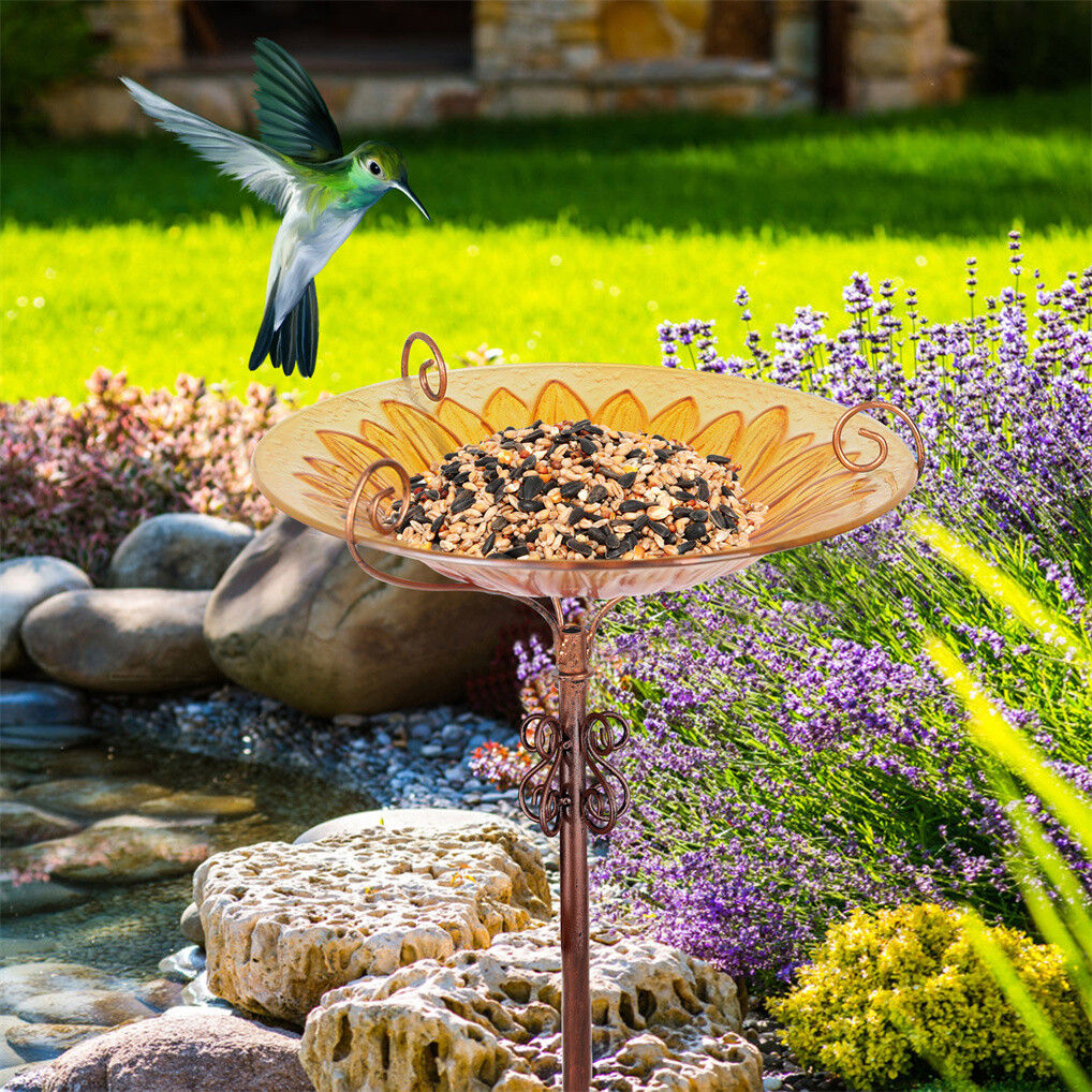 Solar Bird Bath Feeder Fountain Deck Post Mount