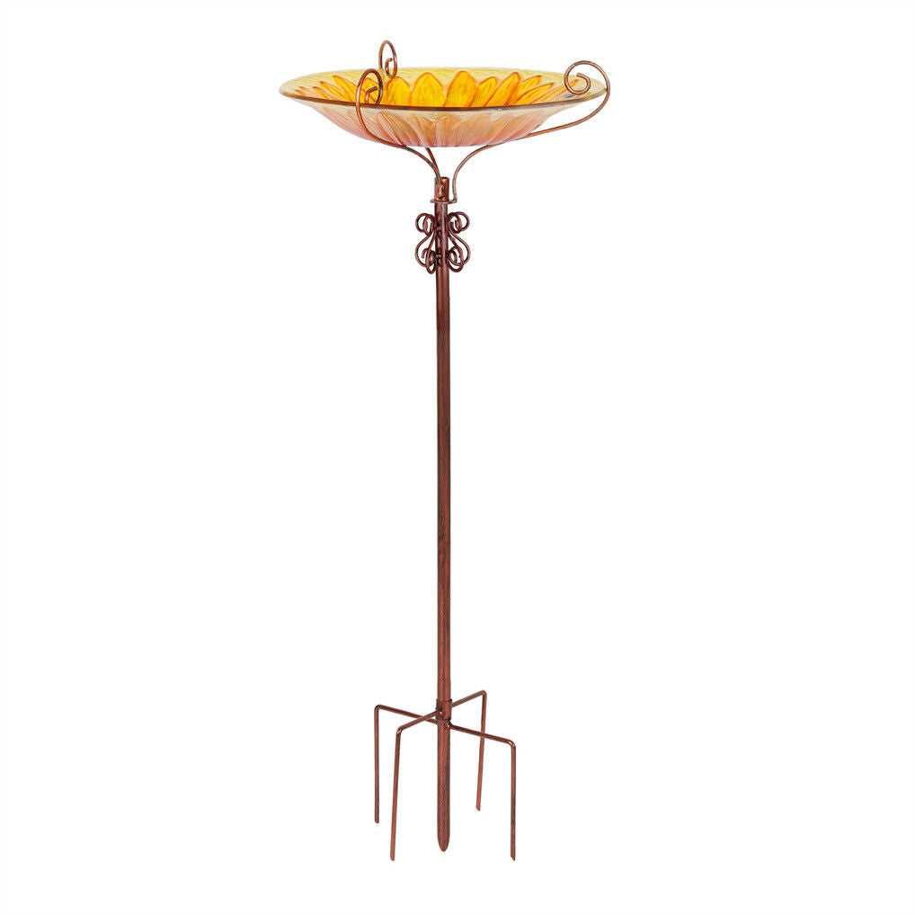 Solar Bird Bath Feeder Fountain Deck Post Mount