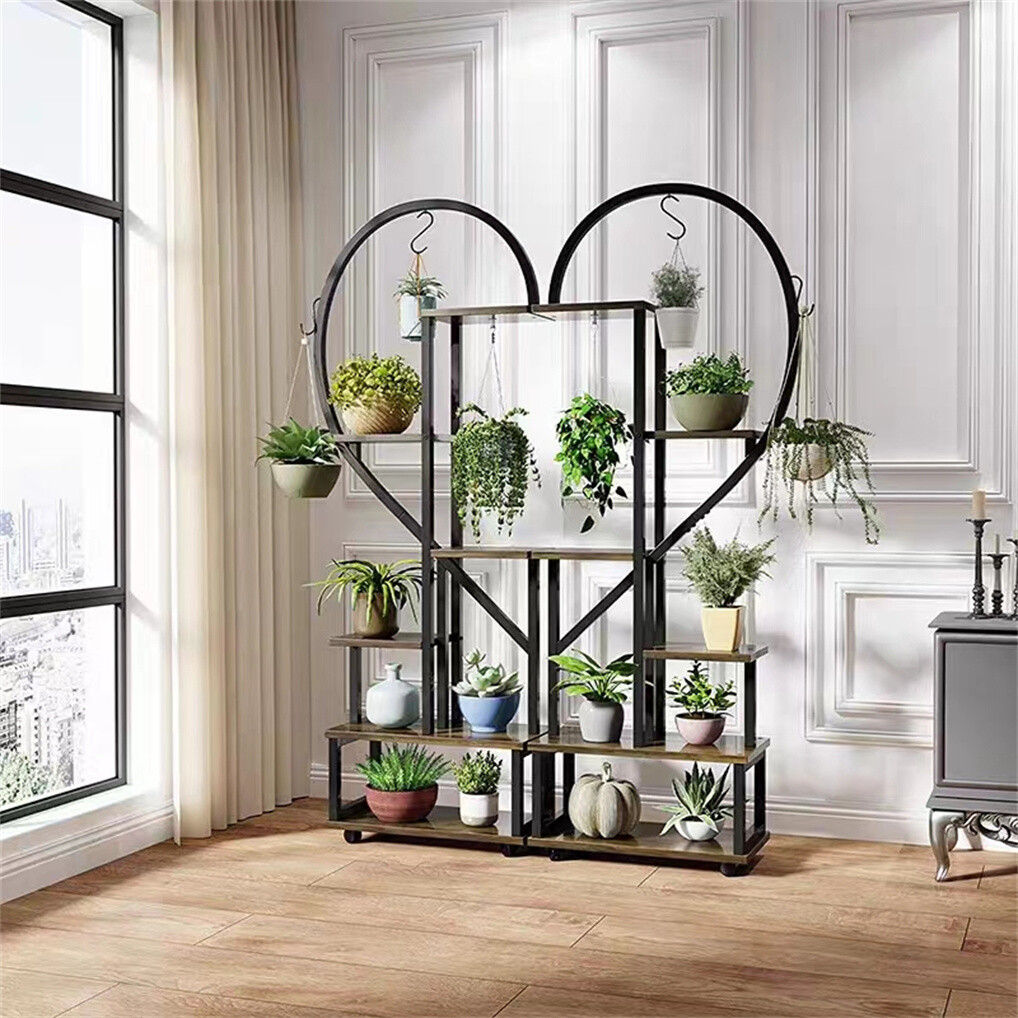 6 Tier Corner Plant Stand Metal & MDF Ladder Shelf Rack