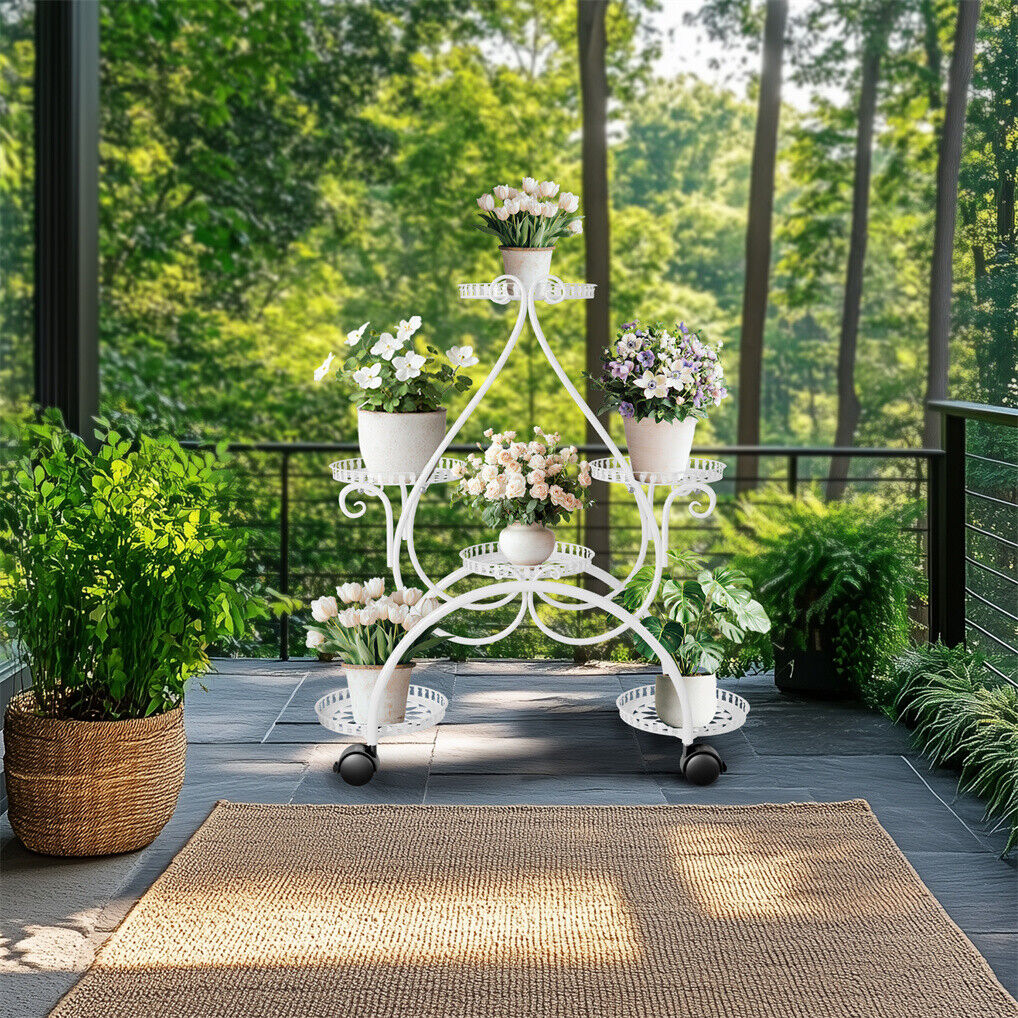 Movable Metal Plant Stand Garden Cart Indoor/Outdoor Decor