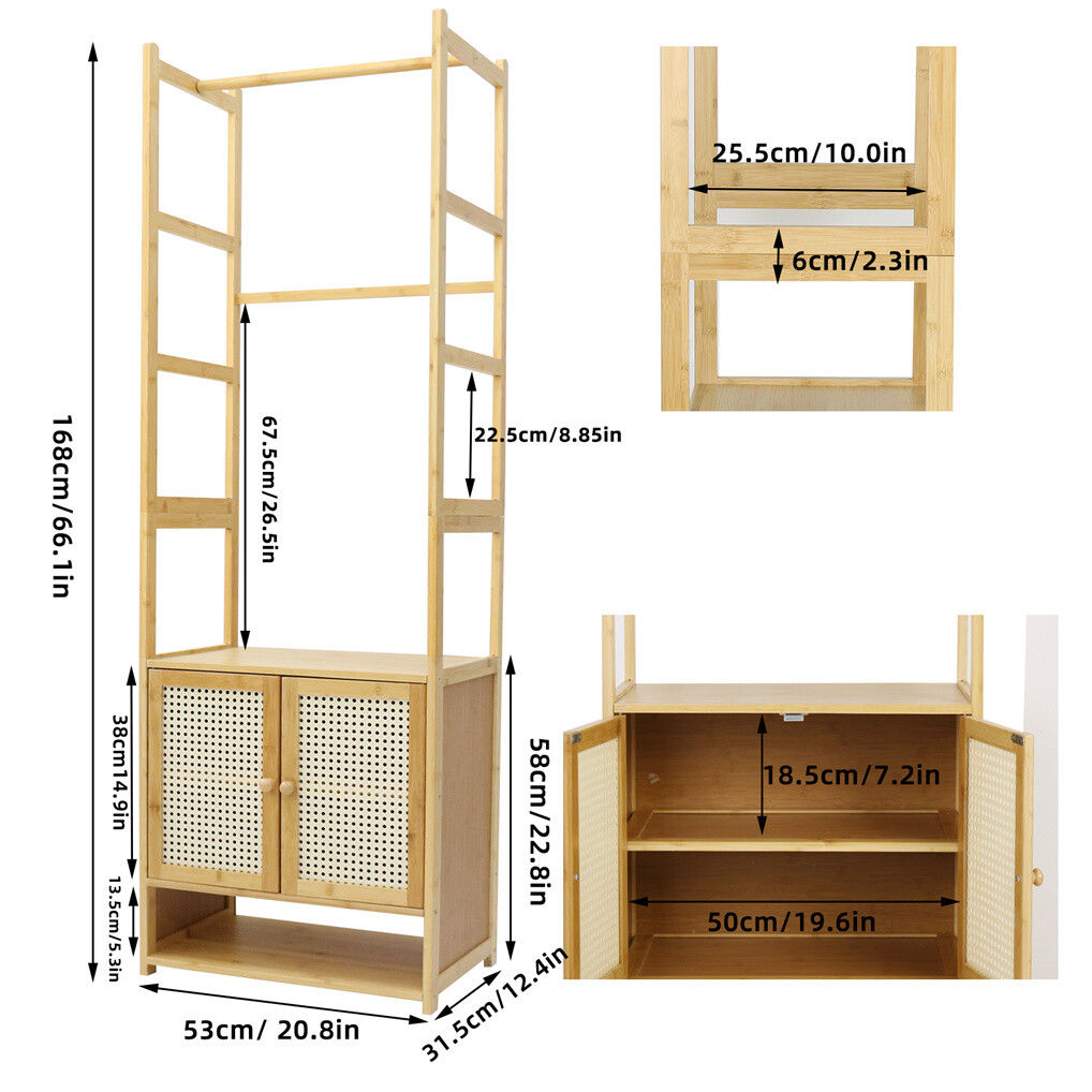 Bamboo Clothes Rack Coat Stand 168cm High Polish 53cm Length