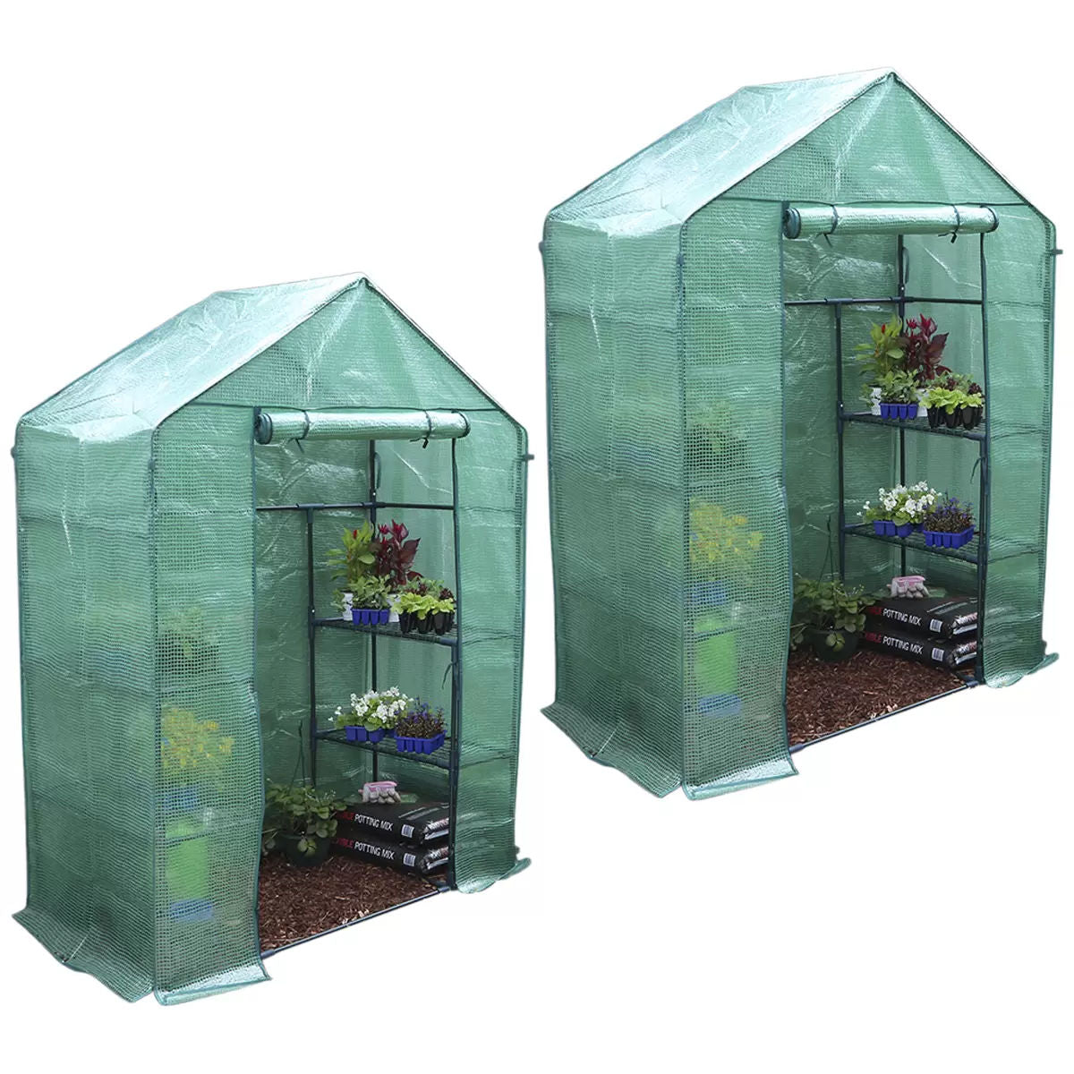 Walk-in Greenhouse 2 Tier Twin Pack, 195 x 143 x 73 cm
