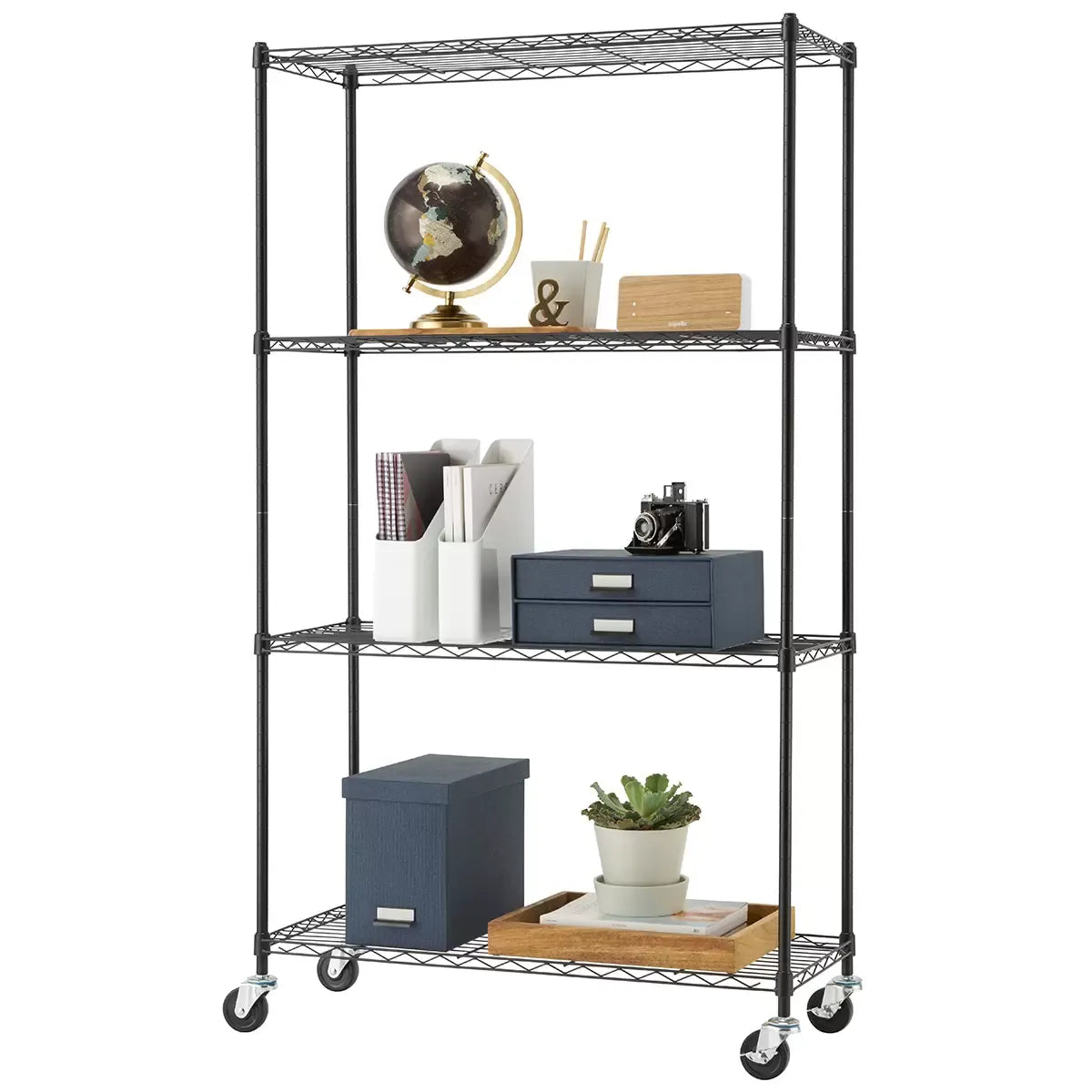 Black Basics 4 Tier Shelving Rack - 113.4kg Capacity Per Shelf