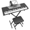 Black Digital Portable Keyboard Pack With Headphones, Stool, 61 Keys, 255 Voices, Adjustable Height Stand
