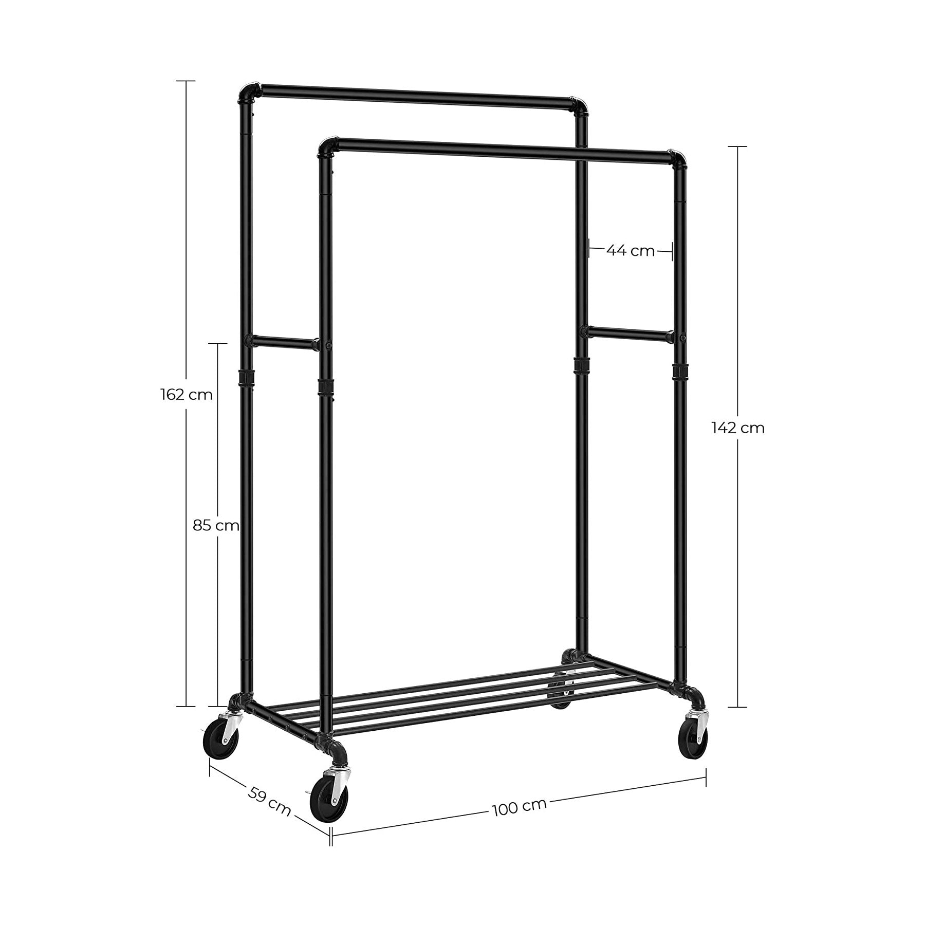 Industrial Pipe Clothes Rack Wheels, 110Kg load