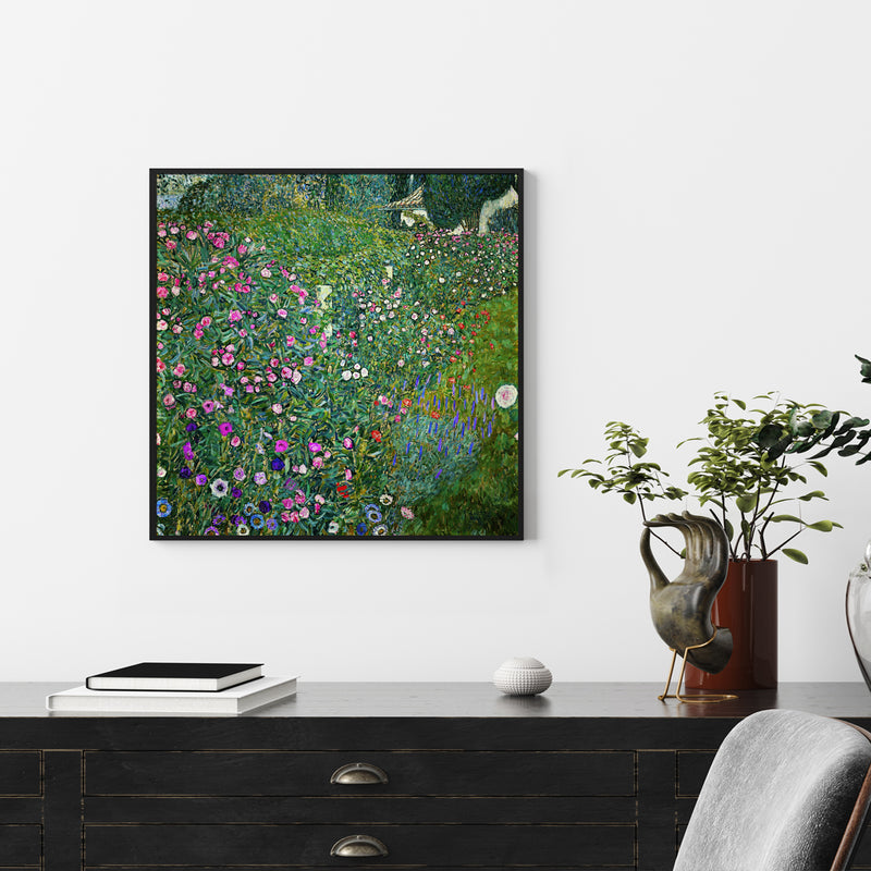 Wall Art 40cmx40cm Italian garden by Gustav Klimt Black Frame Canvas