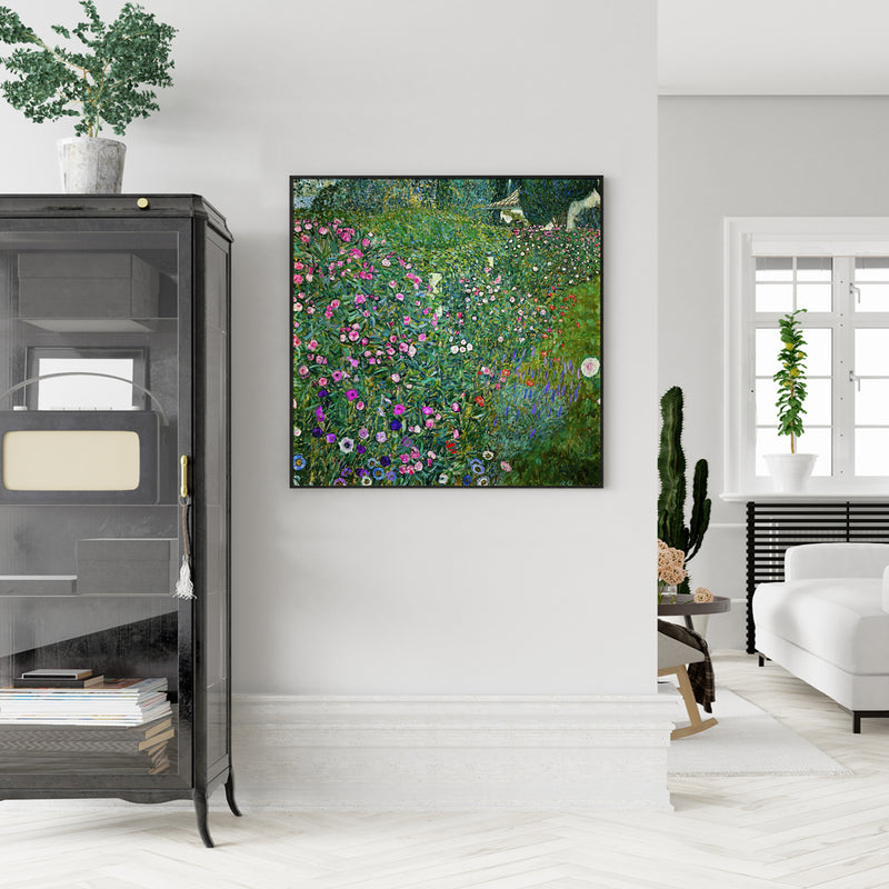 Wall Art 100cmx100cm Italian garden by Gustav Klimt Black Frame Canvas