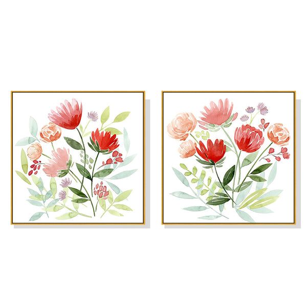 Wall Art 100cmx100cm Florals 2 Sets Gold Frame Canvas